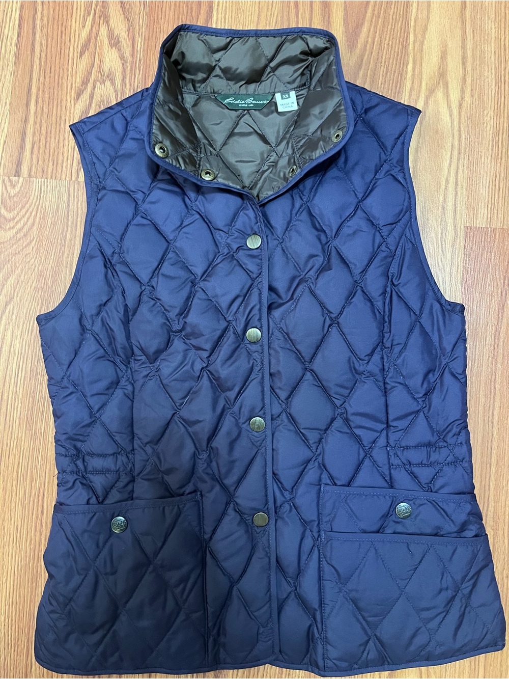 Eddie Bauer Navy Quilted Snap-Front Vest
